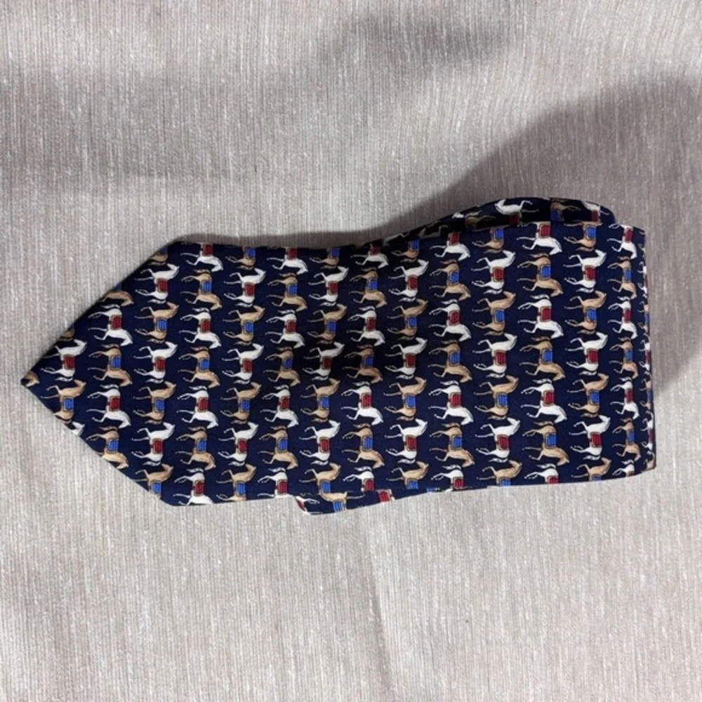 Men's Navy Horse Motif Silk Tie - Unbranded